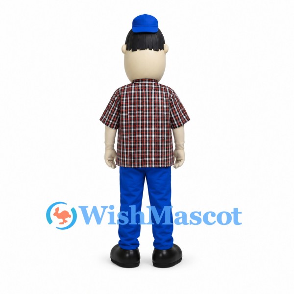 Man Mascot Costume with Blue Cap and Plaid Shirt