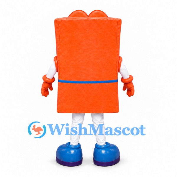 Rectangle Mascot Costume in Orange with Blue Belt and Shoes