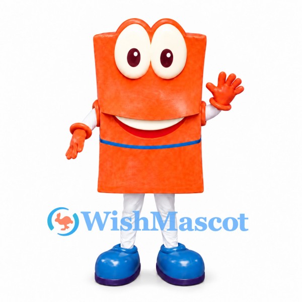 Rectangle Mascot Costume in Orange with Blue Belt and Shoes