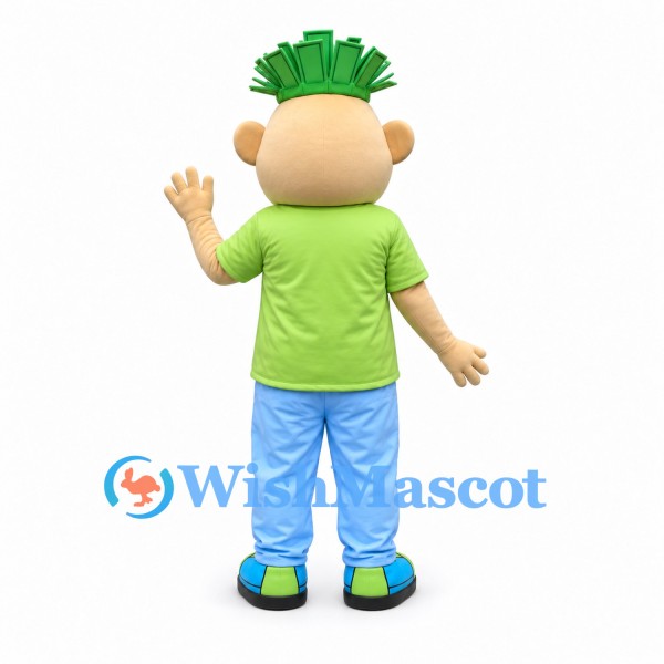 Boy Mascot Costume with Green Spiky Hair and Green T-Shirt