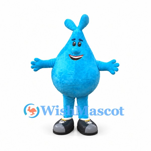 Blue Monster Mascot Costume with Teardrop Body and Long Arms