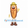 Hot Dog Mascot Costume with Straw Hat and Red Scarf