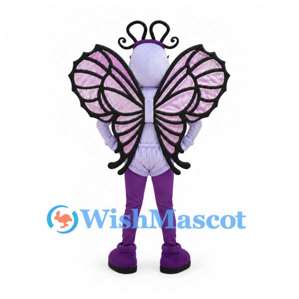 Butterfly Mascot Costume in Purple with Large Patterned Wings