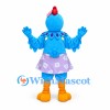 Chicken Mascot Costume in Blue with Purple Floral Skirt