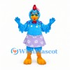 Chicken Mascot Costume in Blue with Purple Floral Skirt