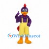 Rooster Mascot Costume in Purple with Yellow Suspender Shorts