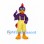 Rooster Mascot Costume in Purple with Yellow Suspender Shorts