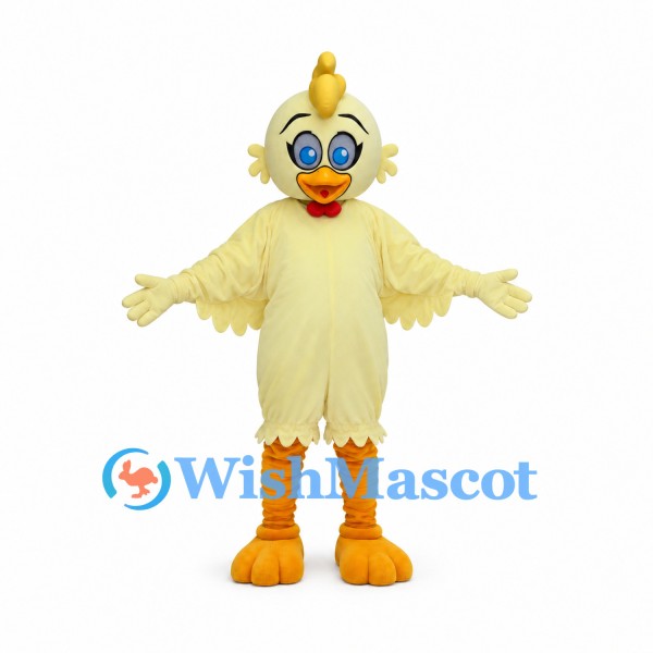 Chick Mascot Costume in Pale Yellow with Layered Wings