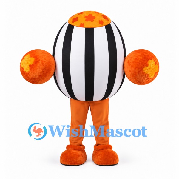 Oval Robot Mascot Costume with Black and White Stripes