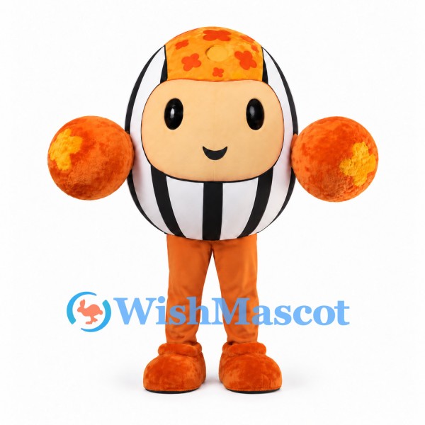 Oval Robot Mascot Costume with Black and White Stripes