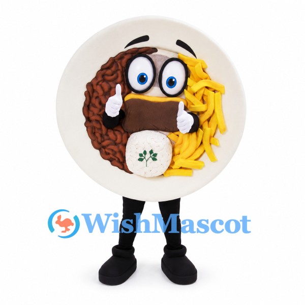 Food Plate Mascot Costume with Rice and Fries Design