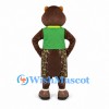 Beaver Mascot Costume with Green Vest and Camouflage Shorts