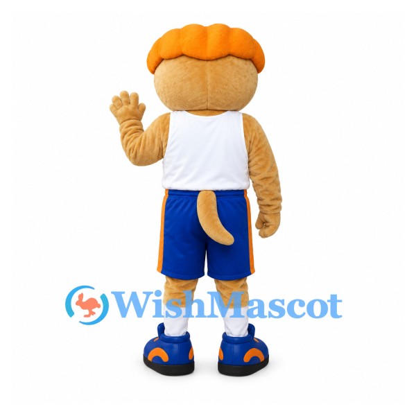 Dog Mascot Costume with Orange Cap and Blue Sports Shorts
