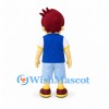 Boy Mascot Costume with Burgundy Hair and Blue Vest