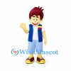 Boy Mascot Costume with Burgundy Hair and Blue Vest
