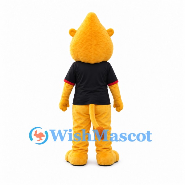 Lion Mascot Costume in Golden Yellow with Pointed Mane and Black Shirt