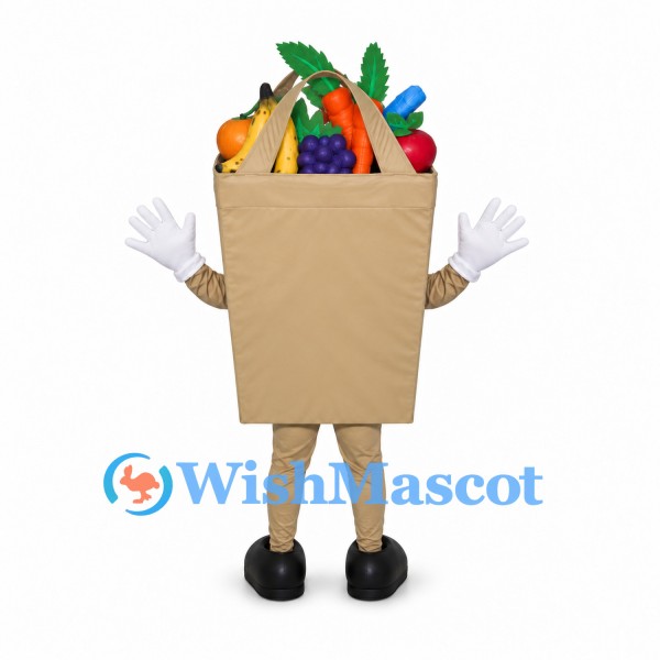 Grocery Bag Mascot Costume with Colorful Fruit and Vegetables
