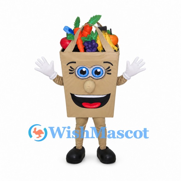 Grocery Bag Mascot Costume with Colorful Fruit and Vegetables