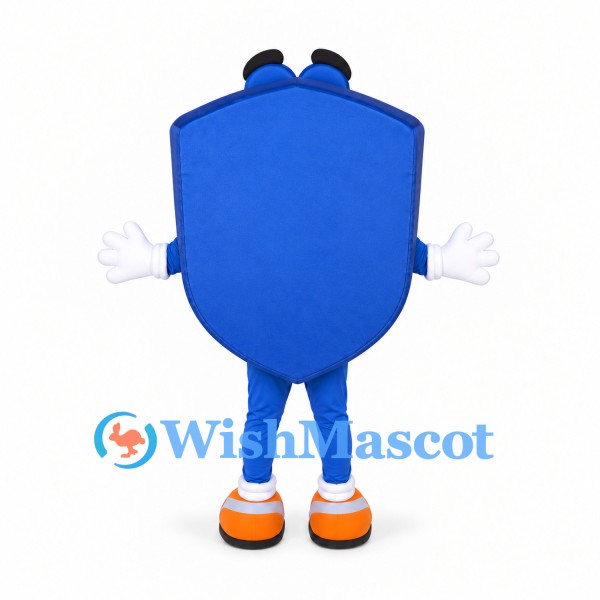 Shield Mascot Costume in Blue with Orange Shoes