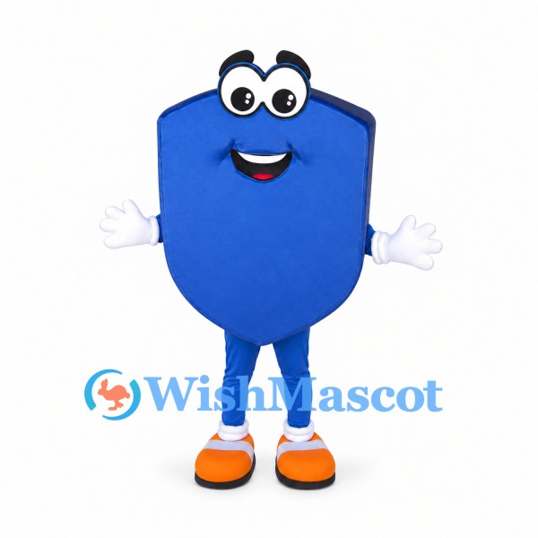 Shield Mascot Costume in Blue with Orange Shoes