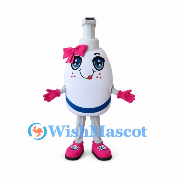 Soap Dispenser Mascot Costume with Pink Bows and Shoes