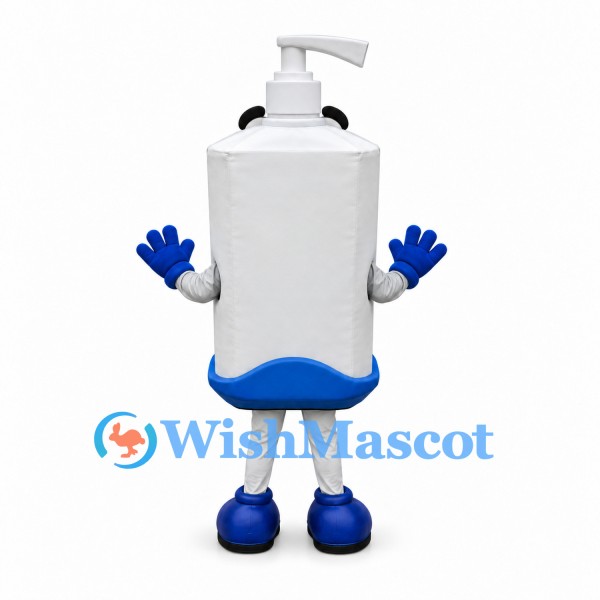 Soap Dispenser Mascot Costume with Black Glasses and Blue Shoes
