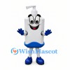 Soap Dispenser Mascot Costume with Black Glasses and Blue Shoes