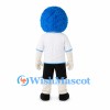 Boy Mascot Costume with Blue Curly Hair and White Sports Shirt