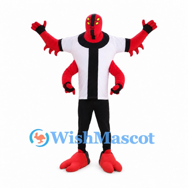 Four-Armed Alien Mascot Costume with Black and White Suit