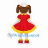 Girl Mascot Costume with Brown Pigtails and Red Dress