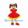 Girl Mascot Costume with Brown Pigtails and Red Dress
