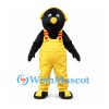 Bird Mascot Costume in Black with Yellow Overalls and Headphones