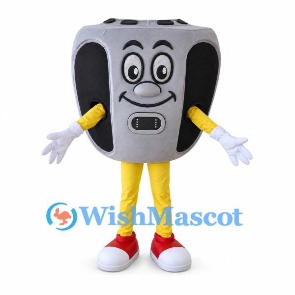 Speaker Mascot Costume in Gray with Yellow Legs