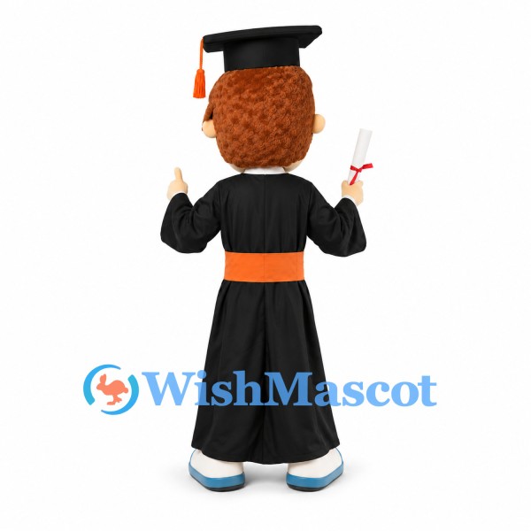 Graduate Mascot Costume with Black Gown and Orange Sash