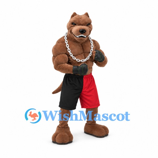 Wolf Mascot Costume with Muscular Body and Red and Black Shorts