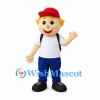Schoolboy Mascot Costume with Red Cap and Black Backpack