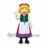 Woman Mascot Costume with Flower Crown and Traditional Red Skirt