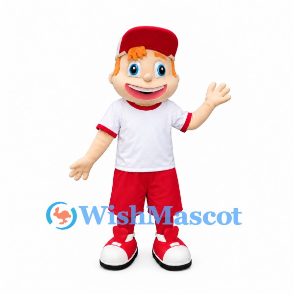 Boy Mascot Costume with Red Cap and White Sports Shirt