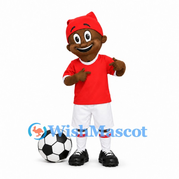 Soccer Player Mascot Costume with Red Shirt and White Shorts