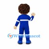 Worker Mascot Costume with Blue Coveralls and White Stripes