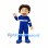 Worker Mascot Costume with Blue Coveralls and White Stripes