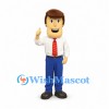 Businessman Mascot Costume with White Shirt and Red Tie
