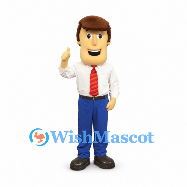 Businessman Mascot Costume with White Shirt and Red Tie