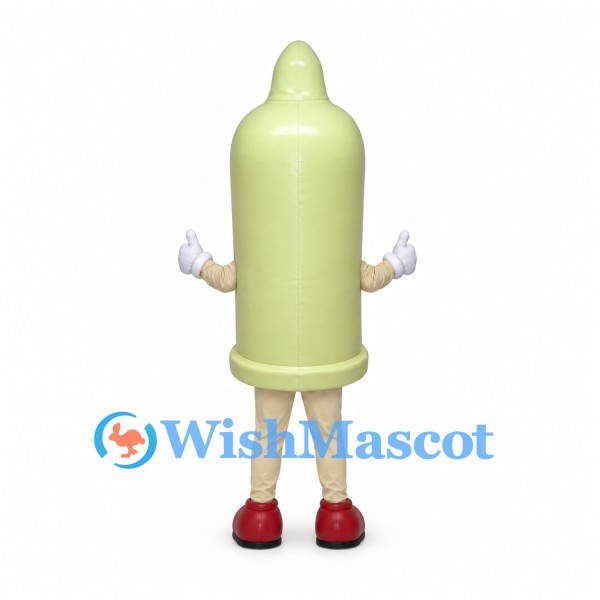 Condom Mascot Costume in Pale Green with Smiling Face