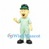 Worker Mascot Costume with Green Hard Hat and Coveralls