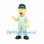 Worker Mascot Costume with Green Hard Hat and Coveralls