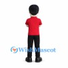 Man Mascot Costume with Black Hair and Red Polo Shirt