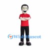 Man Mascot Costume with Black Hair and Red Polo Shirt