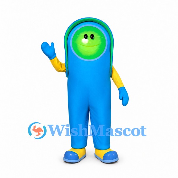 Robot Mascot Costume in Blue with Green Round Face