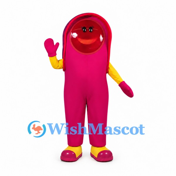 Robot Mascot Costume in Pink with Red Round Face